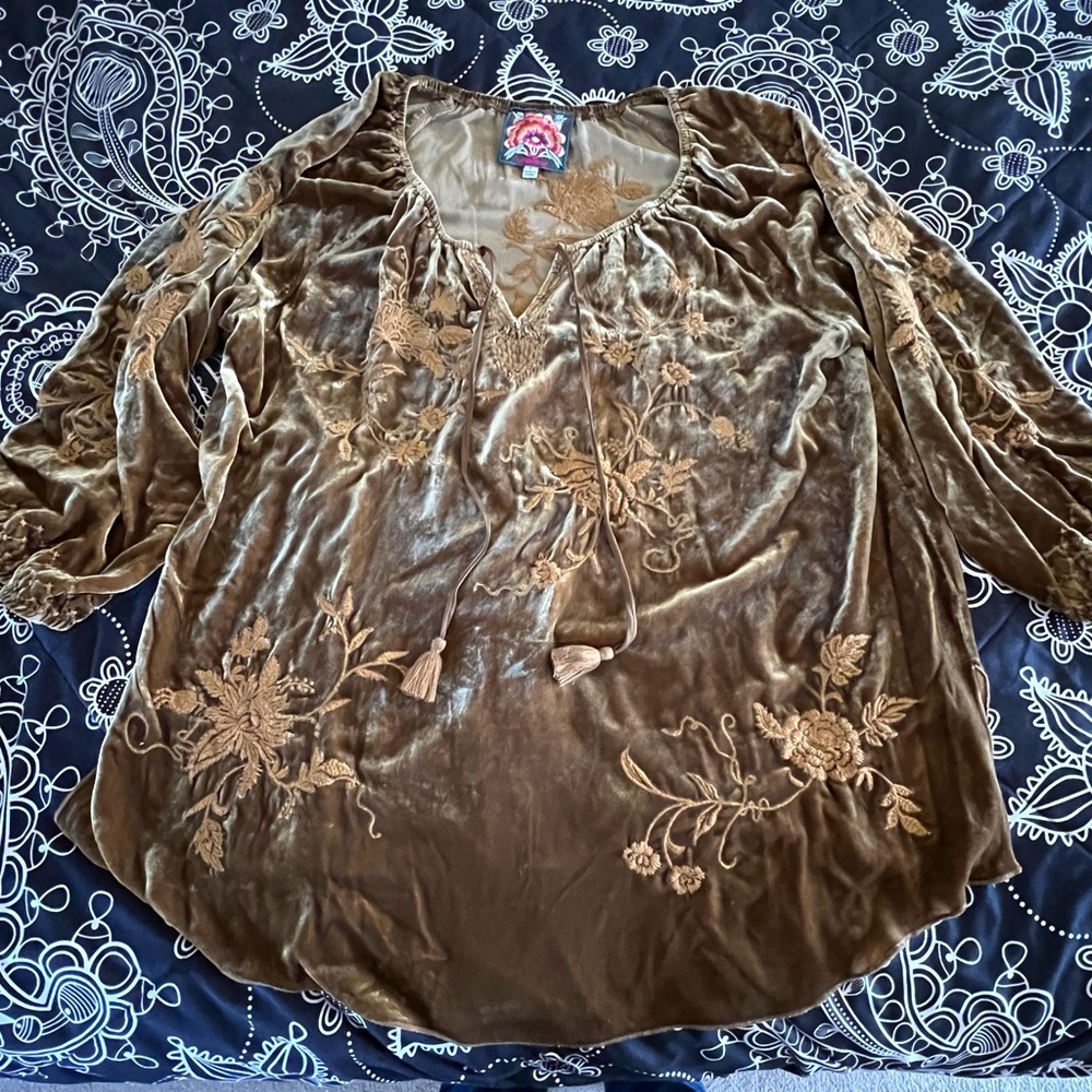 Embroidered Velvet Top